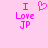 Pixelated pink text and heart symbol on light pink background, with one version showing a heart above 'I Love JP' and another without it.