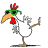 A 4-frame animated contact sheet of a cartoon chicken character in various poses, wearing green sunglasses and a red comb, with white body feathers and brown limbs against a gray background.