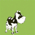 A pixelated black-and-white animal with a white tail and dark body stands on a green background, with the word "MEOW" below it.