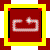 A pixelated icon with a red background, yellow border, and black inner frame containing a stylized white symbol.