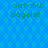 Blue background with repeating light blue hexagonal patterns and green text reading 'oat-mu bagels!' in four identical sections.