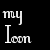Pixelated white text on black background reads 'my Icon' with distinct letter spacing and partial pixelation in the letters.