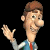 Pixelated cartoon character with brown hair and red tie waving against black background, next to green text reading "Original Icons .com" on dark green backdrop.