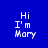 Blue background with white text "Hi I'm Mary" repeated across six , each containing a light blue rectangular overlay in different positions