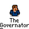 A 3x3 contact sheet of a pixel art animated icon featuring Arnold Schwarzenegger as 'The Governator' with repeated text and speech bubbles across frames.