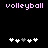 Pixelated text 'volleyball' in light purple above two of white and gray plus signs on a black background