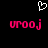 A black background features a white pixelated heart above two identical pink pixelated text strings reading 'urooj' with a small 'j' character.