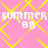 Pixelated pink background with yellow diamond lattice pattern, repeated white text 'summer summer' and ''08'' in two