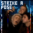 Animated sequence of three people in a group pose with text "STRIKE A POSE" on blue background, showing subtle facial expression changes.