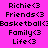Pixelated text on bright pink background with yellow highlight boxes over specific , showing repeated phrases like "Richie<3" and "Friends<3"