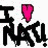 Pixelated graphic with bold black text 'I ❤️ NAKU!' on white background, adjacent to partial portrait of person with dark hair and red clothing.