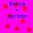 A bright pink background with red stars and blue text reading "Becca + Jordan" in four identical quadrants.