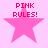 Four pink star-shaped icons arranged in a on a light pink background, each displaying 'PINK RULES!' text above the star
