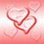 Red heart outline with white interior on pink gradient background, two overlapping heart shapes with curved lines forming the design.