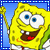 Pixelated yellow cartoon character with large eyes and open mouth in two side-by-side frames showing slight pose variation against blue background