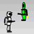Two pixelated figures stand side-by-side against a gray background; one is monochrome, the other is green with black and yellow accents.