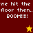 Pixelated text reads "we hit the floor then.. BOOM!!!!!" across four colored with two star icons, one yellow and one dark red