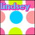 Pixelated of colorful circles with names overlaid in pink-outlined blue text on a white background