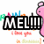 Pixelated pink cartoon character with large ears and a small body, holding colorful text elements including 'RAW' in multicolor letters and 'MEL!!!' in bold black-and-white block letters.