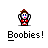 Animated contact sheet of a pixel art character in red outfit with repeated "Boobies!" text across multiple frames showing pose variations and one frame with exaggerated chest detail.