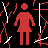 Red pixelated female figures stand against black background with white and red branching lines; text below reads 'girl skate boards' in bold red letters.