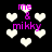 Pixelated heart-shaped icons in white and light gray on black background with pink text reading "me & mikky" in four positions.