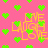 Pixelated pink background with green heart shapes and orange text reading LIVE LAUGH LOVE scattered across the image.