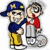 Two cartoon figures stand side-by-side; one wears a blue cap with yellow stars, the other has brown hair and red clothing.