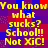 Yellow pixelated text on a red and blue checkered background repeats 'You know what sucks? School!! Not XIC!' in four identical