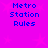 Pixelated text "Metro Station Rules" in blue on a bright pink background with faint star shapes, displayed in a