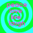 Four identical circular icons with green and cyan spiral backgrounds, each containing pink text reading peace love live laugh.