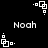 Black background with white pixelated text 'Noah' and four distinct white square-based icons arranged in a pattern