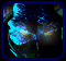 Animated sequence of a stylized character's face with shifting blue and orange lighting effects
