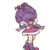 Pixelated cartoon character with purple hair and pink dress on white background, next to green text logo reading Original Icons .com