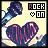 Animated icon with a microphone, heart symbol, and 'ROCK ON' text where the hand gesture changes from open palm to fist.