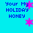 Pixelated blue background with repeated text and pink star shapes in a