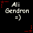 Pixelated text 'Ali Gendron =)' with red star-shaped markers on a black background, displayed in a
