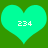 Two identical cyan hearts on a green background with white pixelated numbers '234' centered in each heart.