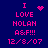 A blue background displays pink pixelated text reading "I LOVE HOLAN A&F!!! 12/8/07" with two variations of a small heart and starburst symbol above the first line.