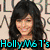 Four identical celebrity images arranged in a with colored text overlays: 'HollyM6T's' in cyan, 'Celeb' in magenta, 'Club' in purple, and 'Join Today' in yellow
