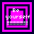Four pixelated display 'Be yourself !!!!!!!!!' text with varying nested square borders in bright pink and dark blue
