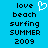 Pixelated blue background with black text and a white heart symbol, showing two identical static views side-by-side.