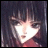 Pixelated anime-style character with dark hair and red clothing, next to stylized text on a black background.