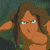 Pixelated cartoon character with brown hair, blue eyes, and an orange-brown skin tone, wearing a green sleeveless top against a dark green background.