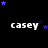 A black background displays four of 'casey' text with purple stars above and around each , where star positions shift across frames