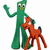 Green Gumby figure waves with right hand while holding orange horse, both characters have simple cartoon expressions.