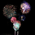 Pixelated figure holding two balloons with 'Happy New Year 2009!' text blocks on a black background.