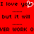 Red background with black pixelated text reading "I love you" repeated twice, a white heart symbol replacing the 'o' in the second 'you', and dotted lines separating of text