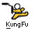 Pixelated static icon of a yellow stick figure in martial arts pose holding a black staff, with "Kung Fu" text below on gray background.