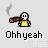 Pixelated character in yellow shirt holds brown object with orange tip, emitting smoke from top left; text "Ohhyeah" below each instance.